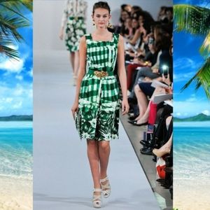 ❤️BUY2️⃣GET1️⃣🩷FREE2,800 OSCAR DE LA RENTA GREEN WHT FLORAL SILK LINED DRESS 12